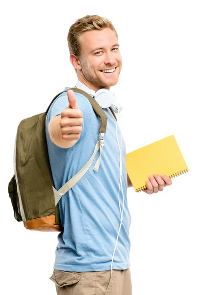 Confident young student thumbs up sign on white background Stock Picture