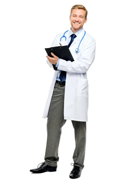 Full length of confident young doctor on white background Stock Photo