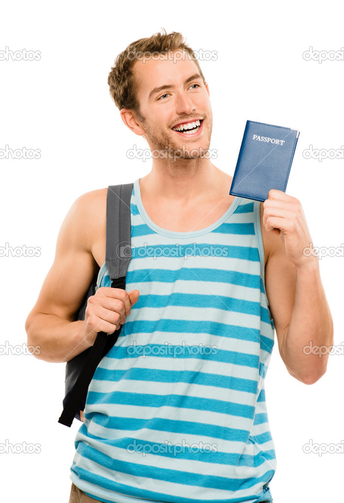 happy tourist man travel passport adventure