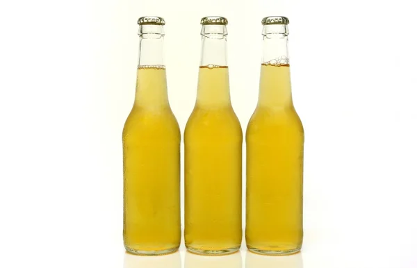 Três garrafas claras de cerveja — Fotografia de Stock