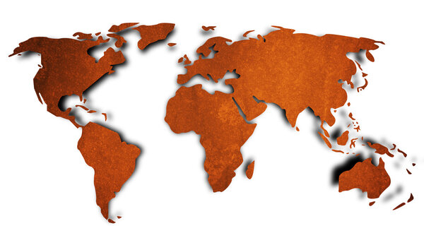 World map by old color paper on white background