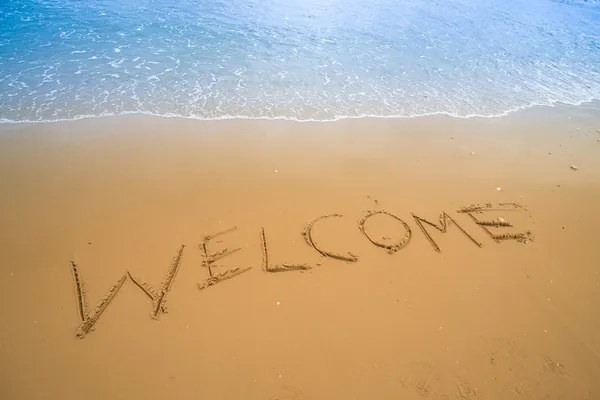 Geschrieben in einem tropischen Sandstrand — Stockfoto