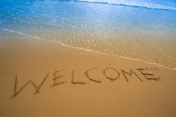 Scritto in una spiaggia tropicale sabbiosa — Foto Stock