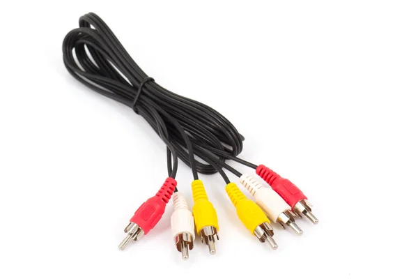 RCA plugs and cable on white — Stock Photo, Image