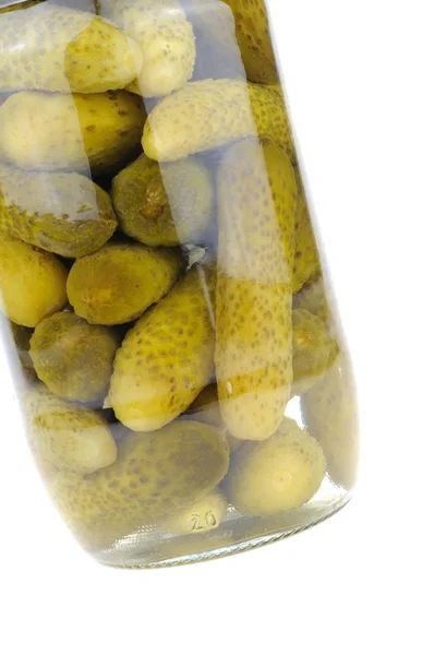 Pickled gherkins in a jar, white background — Stock Photo, Image