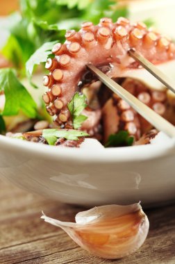 ahtapot salatası, limon, maydanoz, sarımsak ve zeytin yağı