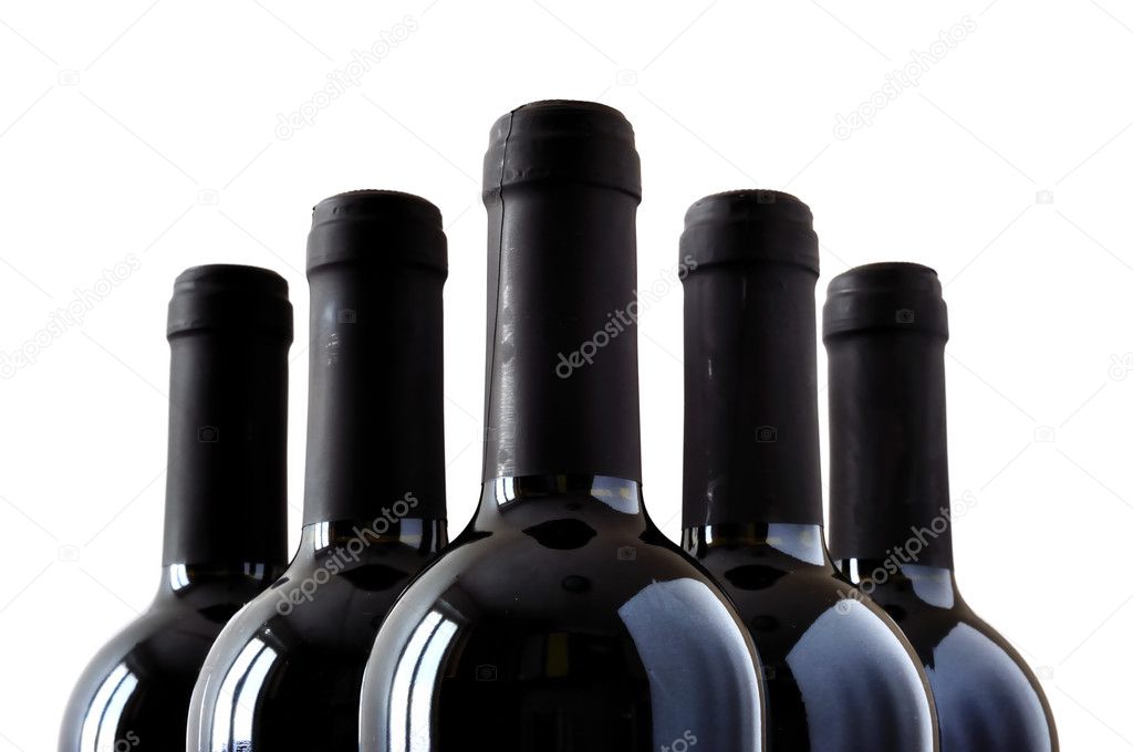 Bottles of Italian red wine, close up