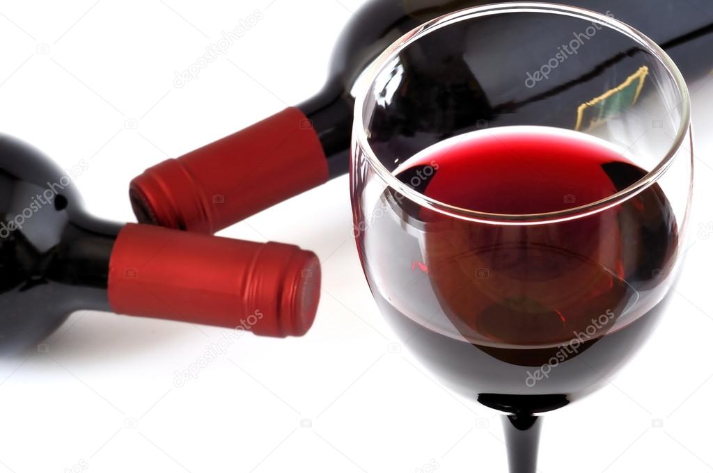 Glass and bottle of fine Italian red wine