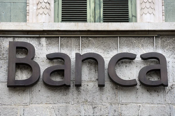 Bank sign on the facade of an italian bank Stock Photo