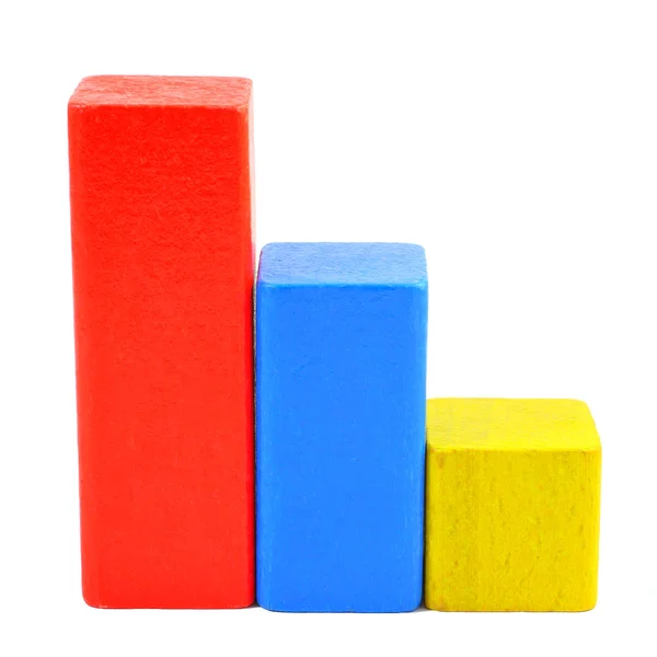 Scale di blocchi di giocattoli in legno multicolore isolati su bianco — Foto Stock