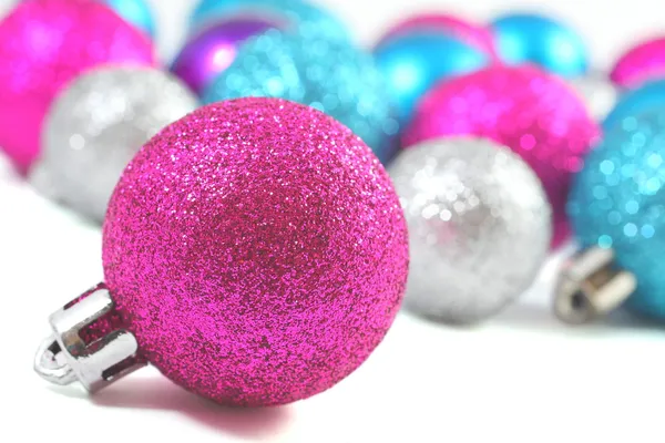 Multicolored Christmas tree balls isolated over white — Stock Photo, Image