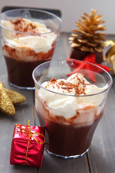 Fresh chocolate milkshake with christmas decoration — Stock Photo, Image