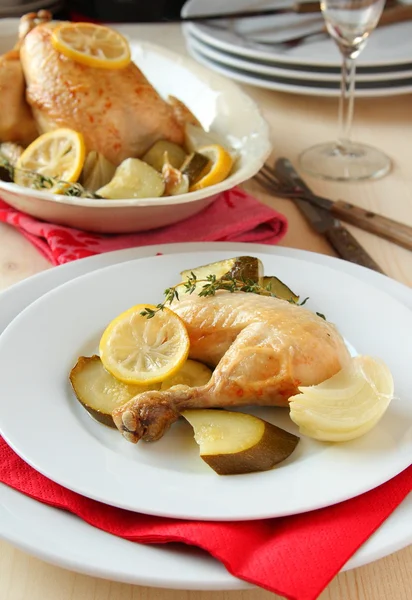 Roasted chicken over white — Stock Photo, Image