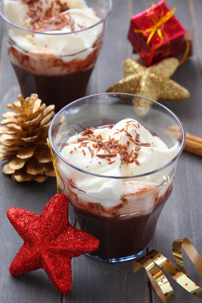 Fresh chocolate milkshake with christmas decoration — Stock Photo, Image