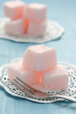 Homemade pink marshmallows selective focus clipart