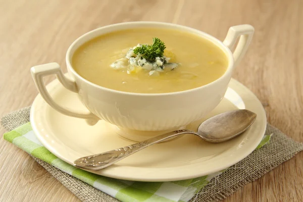 Homemade onion soup with celery and blue cheese — Stock Photo, Image