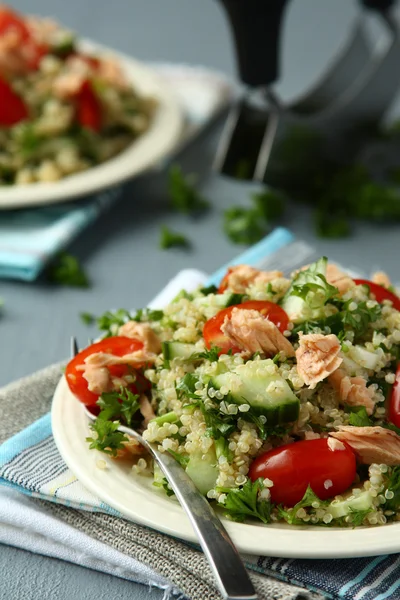 Salada de mesa com quinoa e salmão — Fotografia de Stock