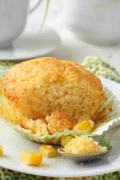 Freshly baked corn muffins on the plate — Stock Photo, Image