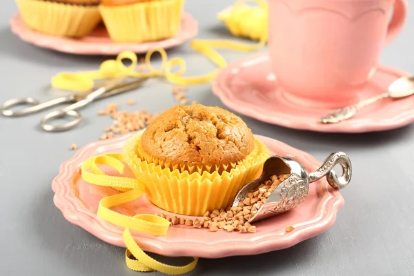 Homemade gluten free muffins from buckwheat flour — Stock Photo, Image