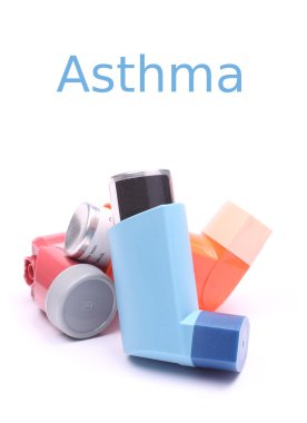 Asthma inhalers isolated over white with sample text clipart