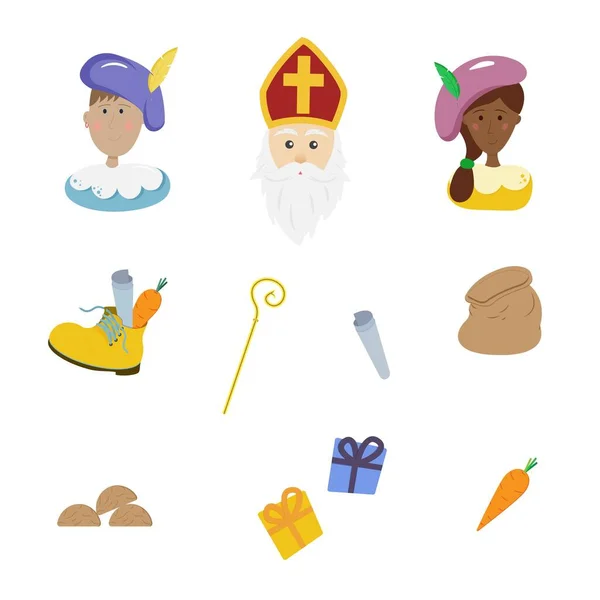 Néerlandais vacances Sinterklaas jeu de caractères — Image vectorielle