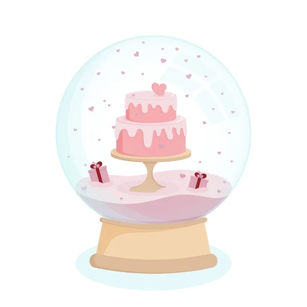 Mesés üveggolyó rózsaszín emeletes esküvői tortával — Stock Vector