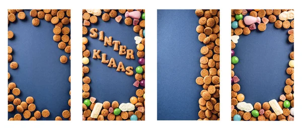 Zestaw Szablonów Opowiadań Holenderskim Wakacyjnym Tłem Sinterklaas Kruidnoten Ciasteczkami Tradycyjnymi — Zdjęcie stockowe