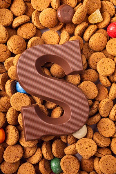 Férias Holandesas Fundo Sinterklaas Com Carta Chocolate Biscoitos Kruidnoten Doces — Fotografia de Stock
