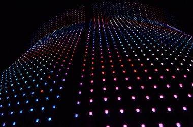 Soyut arkaplan. Siyah arkaplanda mor mavi ışık noktaları, yüksek teknoloji, büyük veri, ai