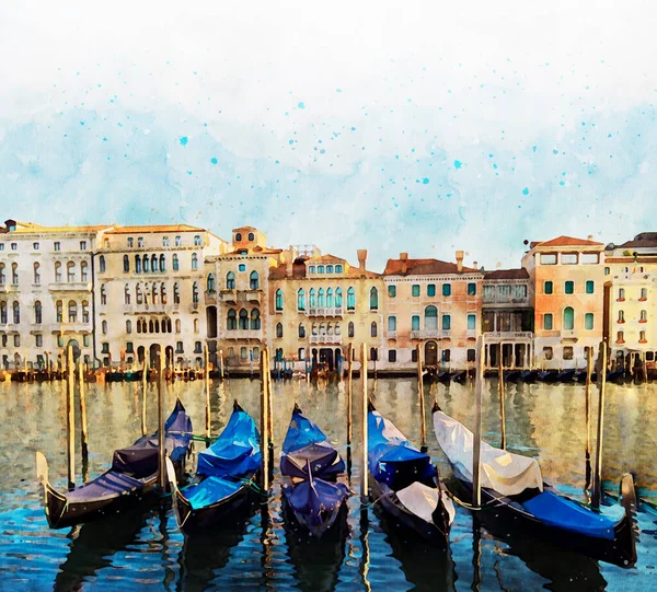 Suluboya Venedik Talya Avrupa Büyük Kanal Güzel Manzarası Saraylar Gondollar — Stok fotoğraf