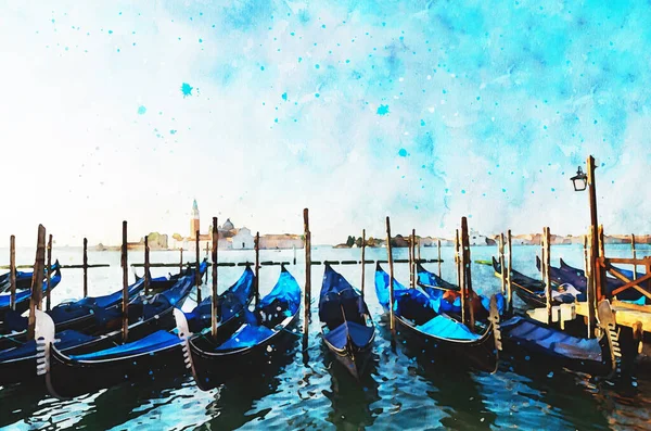 Venedik Gölünün Büyük Kanal Gondolların Güzel Manzarası Venedik Suluboya Resmi — Stok fotoğraf