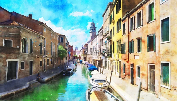 Acquerello Venezia Bella Vista Strade Canali Veneziani Passeggiata Passeggia Città — Foto Stock