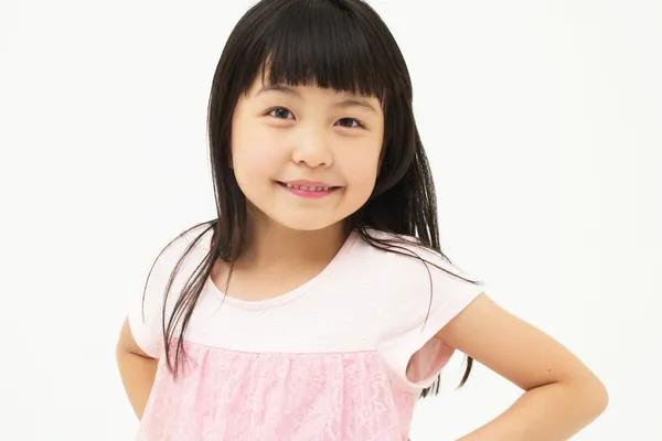 Happy little girl on white background — Stock Photo, Image