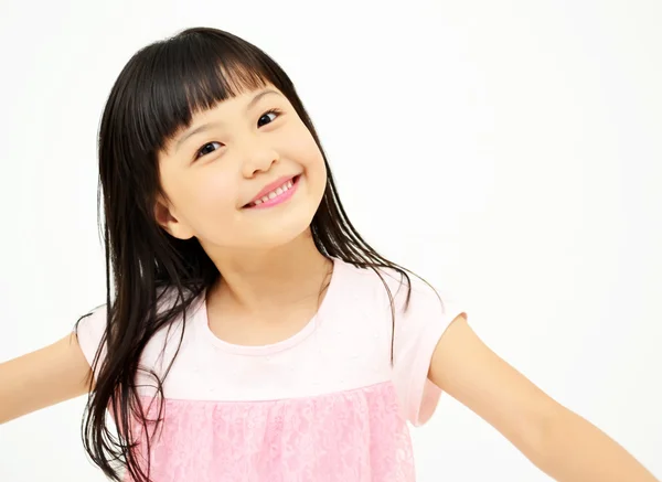 Happy little girl on white background — Stock Photo, Image