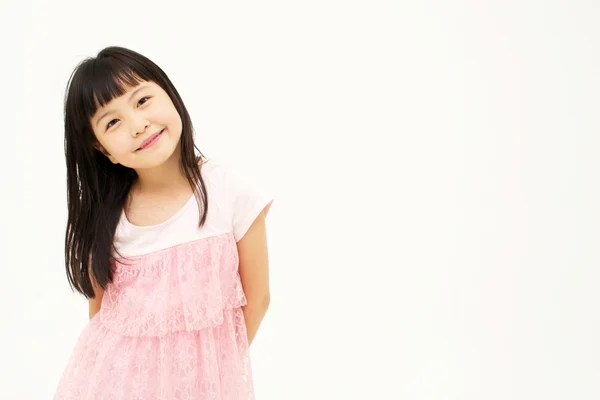 Happy little girl on white background — Stock Photo, Image