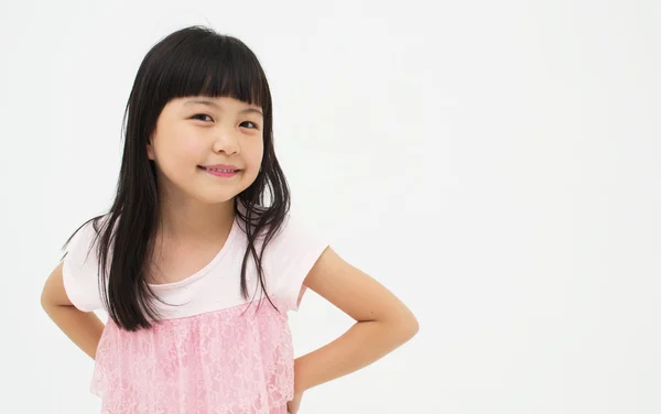 Happy little girl on white background — Stock Photo, Image