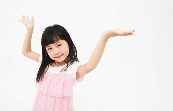 Happy little girl on white background — Stock Photo, Image