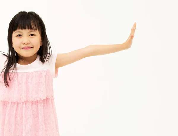 Happy little girl on white background — Stock Photo, Image