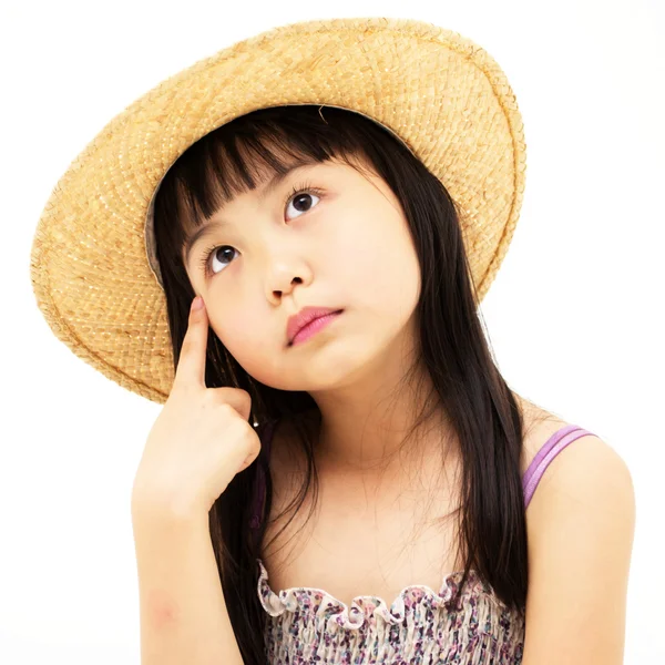 Güzel Asyalı küçük kızı düşünüyorum — Stok fotoğraf