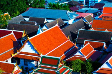 Bangkok, Tayland 'daki tapınakların tepesinden manzara