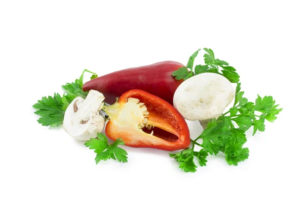 Sweet red pepper and champignon on the white background — Stock Photo, Image