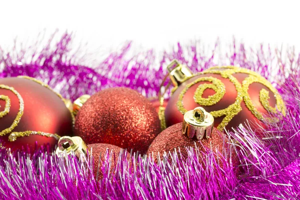 Nový rok, vánoční koule, dekorace a dárky — Stock fotografie