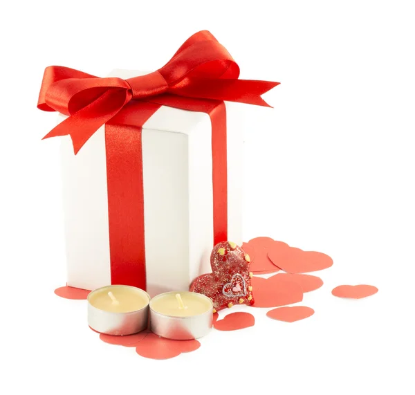 Nastri, fiocchi, confezione regalo, candela, cuore — Foto Stock