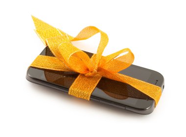 Mobil smartphone ile boş perde. beyaz izole