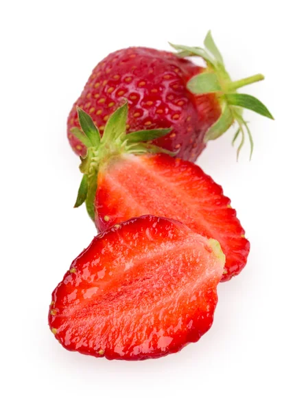 Juicy ripe strawberries with leaves — Stock Photo, Image