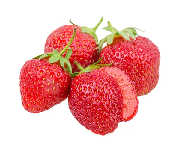Juicy ripe strawberries with leaves — Stock Photo, Image