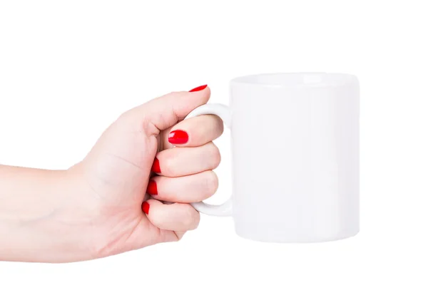 Woman hand white mug — Stock Photo, Image