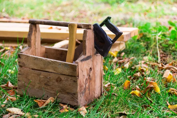 Herramientas de caja de madera — Foto de Stock