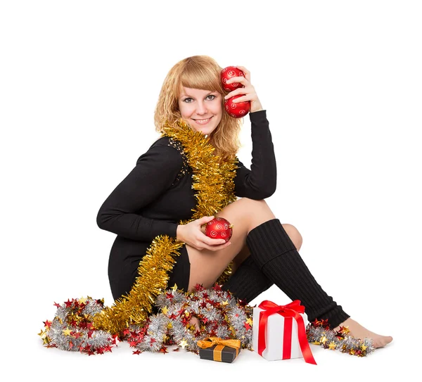 Femme avec des décorations de Noël — Photo