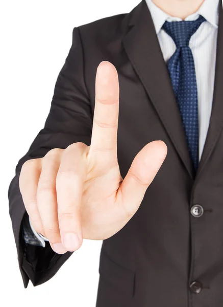 Man in suit shows finger touch — Stock Photo, Image